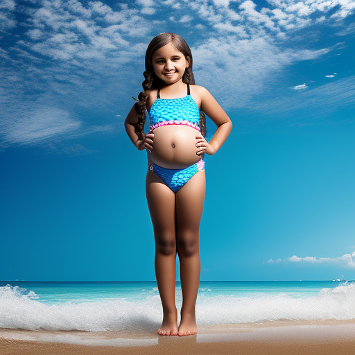 10 year old girl pregnant in a bathing suit  full body  in custom style