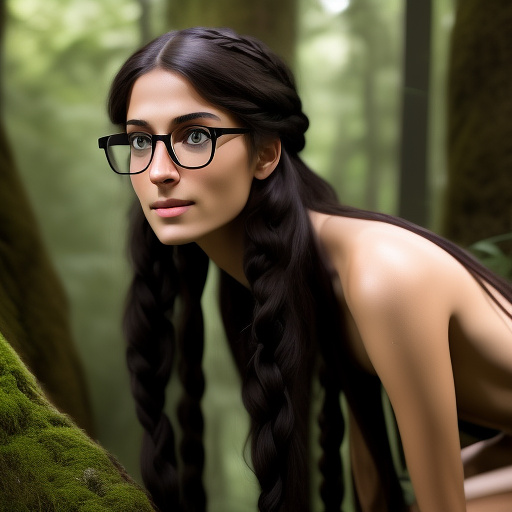 Ultra realistically a 22 year old german girl with a black braid with glasses and brown eyes 1.70 tall thin in the forest has sex with a 40 year old man who penetrates his penis into her vagina his sperm runs out of her vagina in custom style