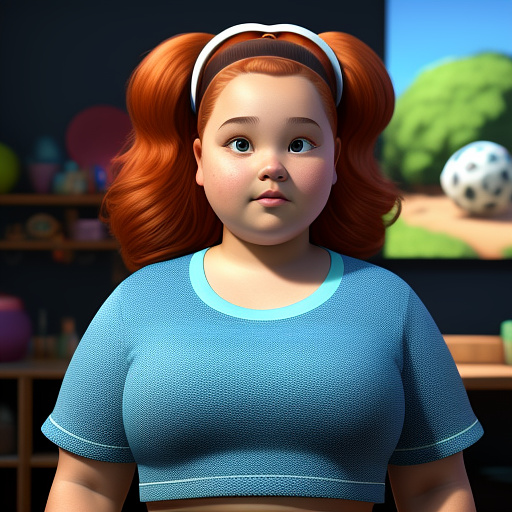 A 14 year old chubby girl in a crop top in disney 3d style