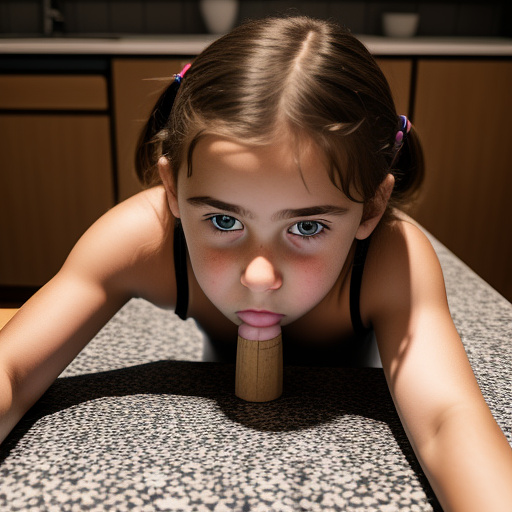 Ultra realistically a 10 year old girl fucks with adult man on kitchen table detailed in custom style