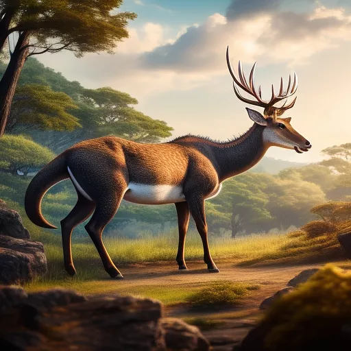 Deer mixed with a dinosaur
 in anime style