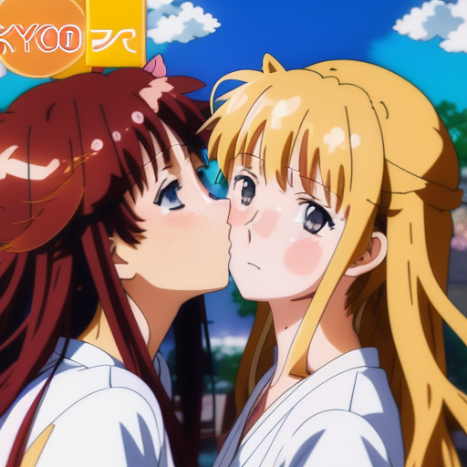 2 anime lesbians kissing in anime style
