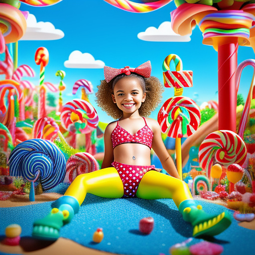 10 year old in tight bikini with legs spread  in kids painted style