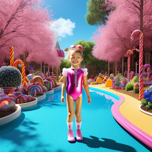 Realistic, detailed, 7-year-old , latex swimsuit pink , crotch, looking front in kids painted style