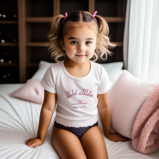 Little girl wearing only underwear bed shirt pajames wine drink in custom style