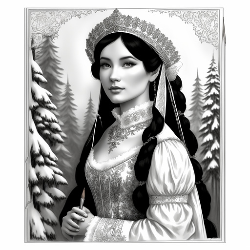 Snow white in a traditional russian gown in pancil style