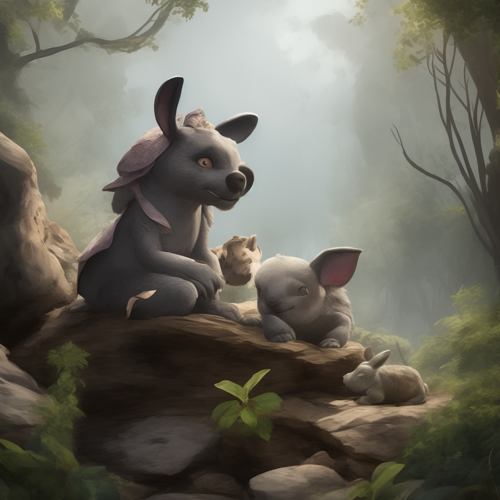 A little grey bear, a little rabbit and a little turtle were humiliated. in disney painted style