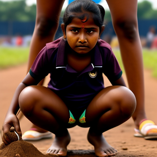 14 year old indian girl squat pooping on ground,close up  in custom style