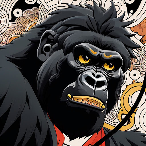 Vector image ,a gorilla listening to music, detailed. in anime style