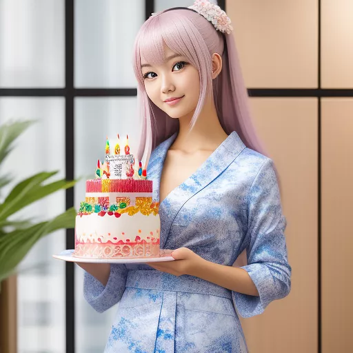 Inumaki toge holding a birthday cake in anime style