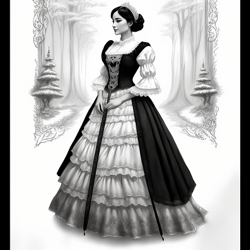 Snow white in a victorian ball gown in pancil style