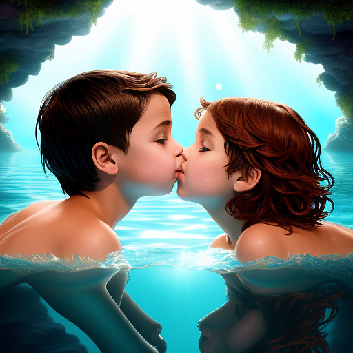 Kiss between two boys under the water in the sea  in angelcore style