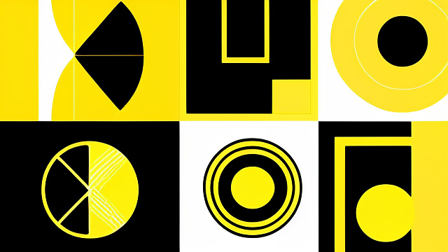 Geometric forms of yellow, black and blue  in custom style