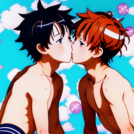 Two shota boys kissing in anime style