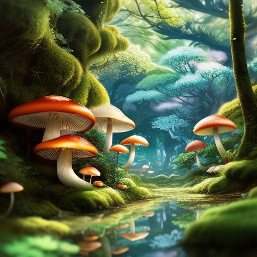 Beautiful mushroom in jungle  in anime style