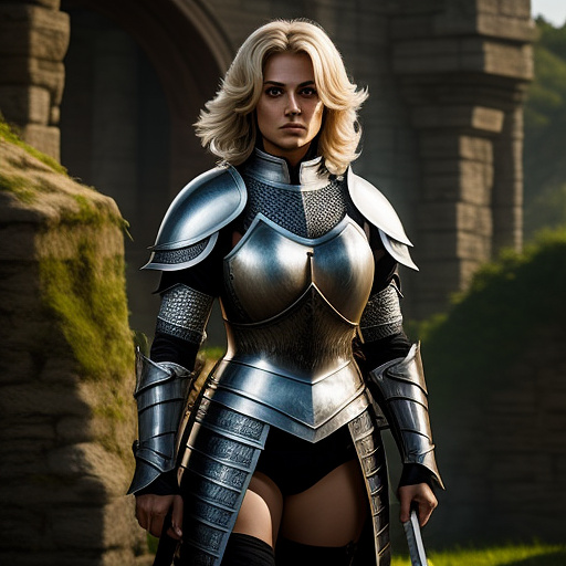 Female knight with a longsword, breasts exposed in custom style