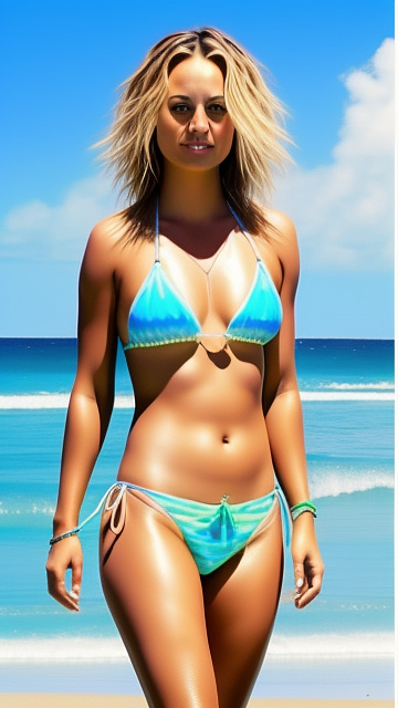 Kaley cuoco at age 12 in transparent string bikini at the beach
 in custom style
