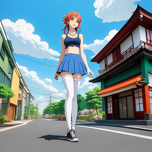 3d, vibrant, set against the backdrop of a convenience store, full-body shot, a black, long, and straight girl, necklace, tank top, flesh-colored matte pantyhose, white socks, sneakers, slim waist, waistline, curvy figure, plump, long legs, tall and slender, true luster, low-angle perspective, warm colors, surrealism, sunny youthful atmosphere.the ratio is 9:16. in anime style