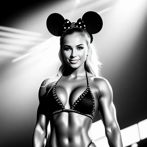 Minnie mouse wearing black and white bikini at the bodybuilding contest in egypt style