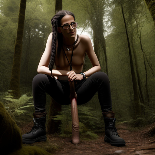 Ultra realistically a 22 year old german girl with a black braid with glasses and brown eyes 1.70 tall thin in the forest the 40 -year -old man penetrates with his penis into her vagina in custom style