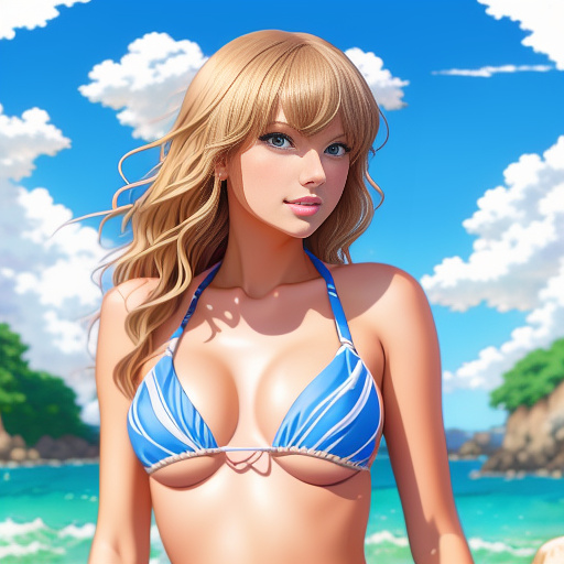 Taylor swift wearing a bikini with travis kelsey 
 in anime style