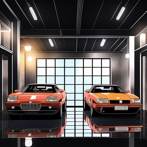 Parking plan in the basement with 5 cars in anime style