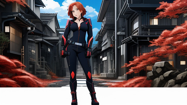 Scarlett johansson black widow full body in anime style