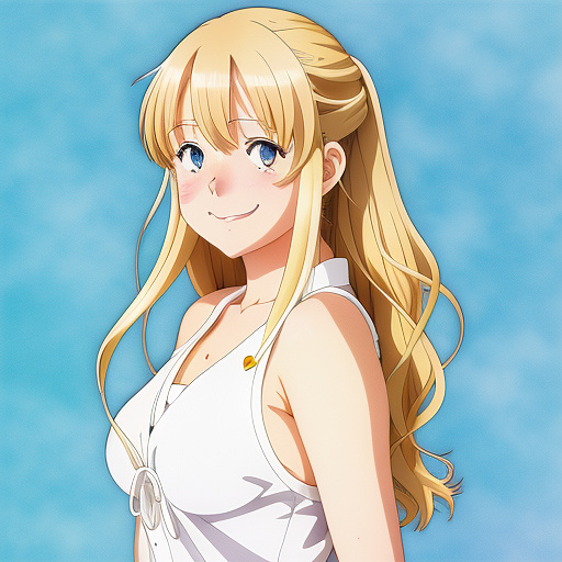 A happy fat blonde white girl  in anime style