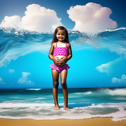 10 year old girl pregnant in a bathing suit  full body cute  in custom style