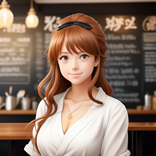 Woman at a coffee shop in anime style