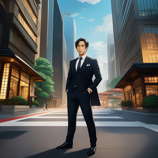 Young male chaebol, action movie cover in anime style