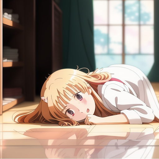 Girl curled up on the floor wailing in pain in anime style