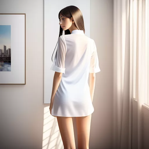 Tall skinny girl wearing white stockings and see through shirt in anime style