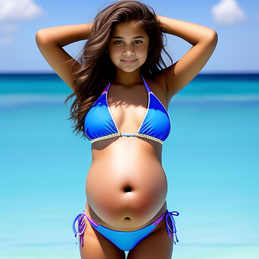 Pregnant 13-year-old girl wearing a bikini while showing her belly to the camera spreading her legs in custom style