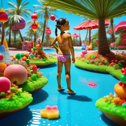 9-year-old wearing bikini seen from back in kids painted style