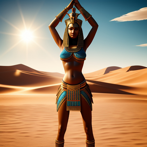 Naked girl stand in the desert in egypt style