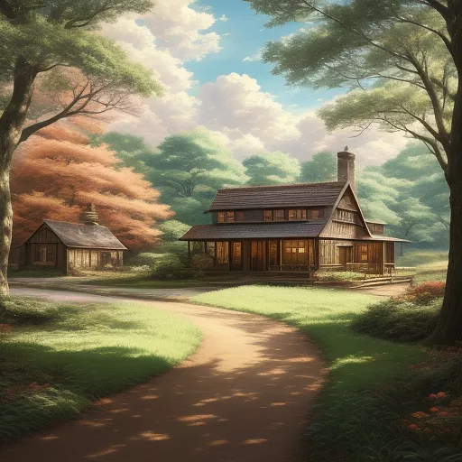 Country side with patch wide  in anime style