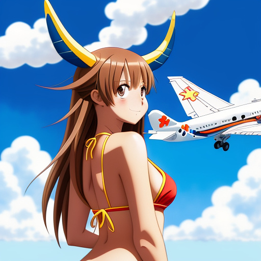 I need a real picture. an airplane with donkey head in bikini
 in anime style