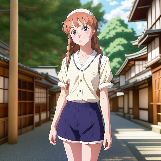 Twelve-year-old girl in shorts
 in anime style