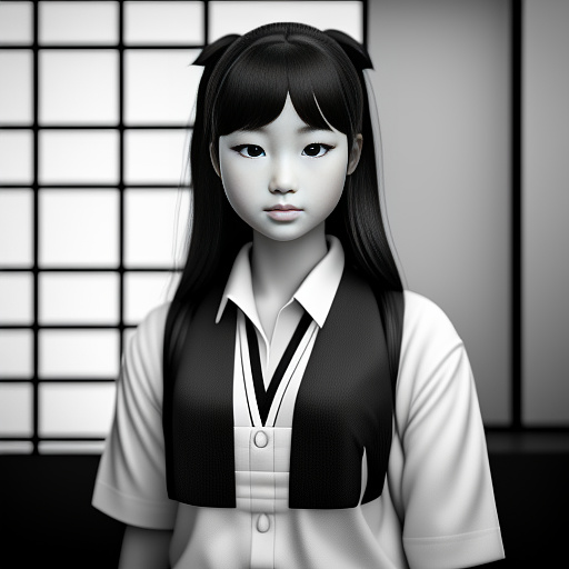 Japanese,school girl, in bw photo style