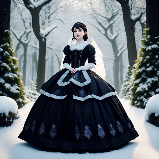 Snow white in a victorian ball gown in angelcore style