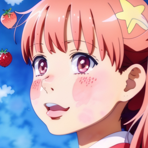Watercolour png cute with a face strawberry
 in anime style