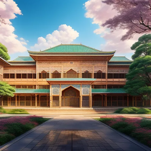 The building of an iranian carpet museum in anime style