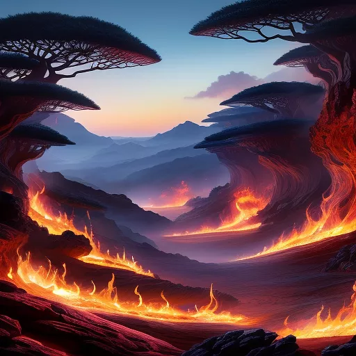 Draw the efreet with face forward and lava hellish background in anime style