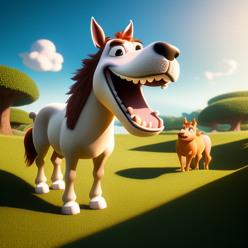 Horses laughing at a dog

 in disney 3d style