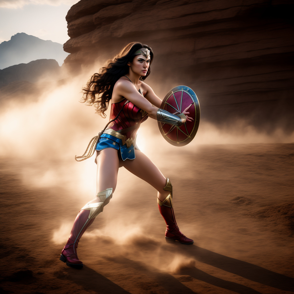 Wonder woman fight, hyper-realistic photo, (((full body)))
 in custom style