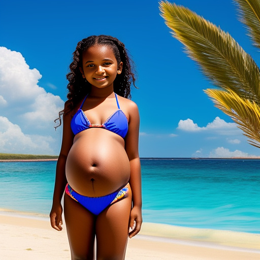 Pregnant 13-year-old girl wearing a bikini with a "kicky belly" in custom style