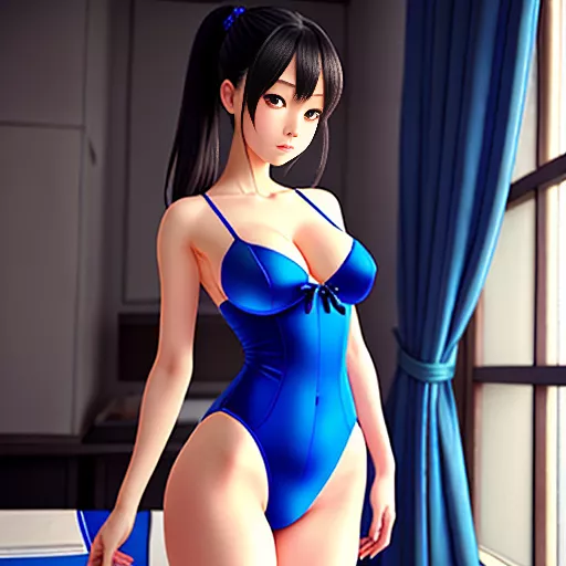 Japanese woman wearing blue lingerie anime by Artimator