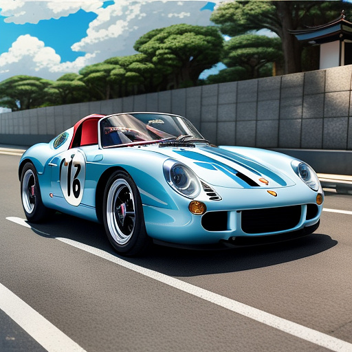 Porsche 550 spyder with angel wings
 in anime style