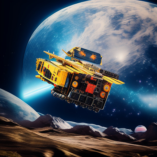 A cheerful transformer flies through space against the backdrop of planets. in custom style